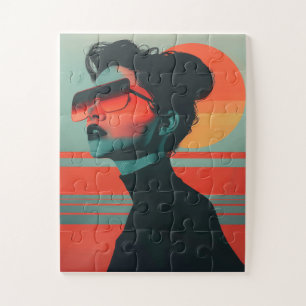 Modern Trendy Woman Retro Sunset Jigsaw Puzzle