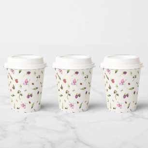 Modern Trendy Woodland Wildflowers Insects Paper Cups
