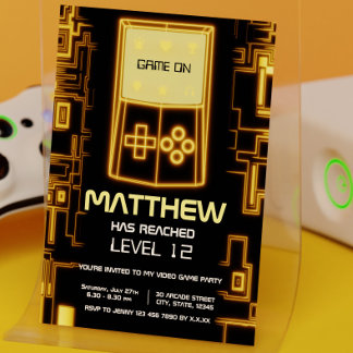 Modern Trendy Yellow Level Up Gaming Boy Party Invitation