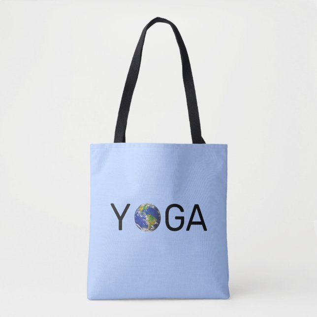 Modern trendy yoga earth on light blue tote bag (Front)