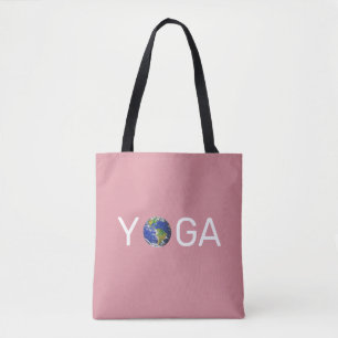 Modern trendy yoga earth on rose gold tote bag