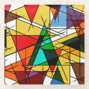 Modern Triangle Colorful Geometric  Glass Coaster