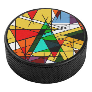 Modern Triangle Colorful Geometric Hockey Puck