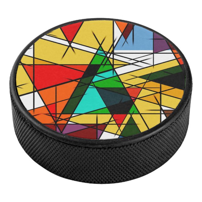 Modern Triangle Colorful Geometric  Hockey Puck (3/4)