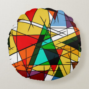 Modern Triangle Colorful Geometric Round Cushion