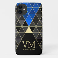 Modern triangle pattern monogrammed blue colour