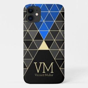 Modern triangle pattern monogrammed blue colour Case-Mate iPhone case