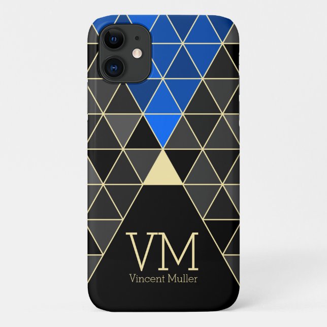 Modern triangle pattern monogrammed blue colour Case-Mate iPhone case (Back)