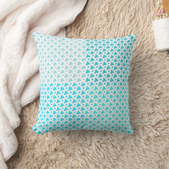 Modern Triangle Pattern Teal White Cushion (Blanket)