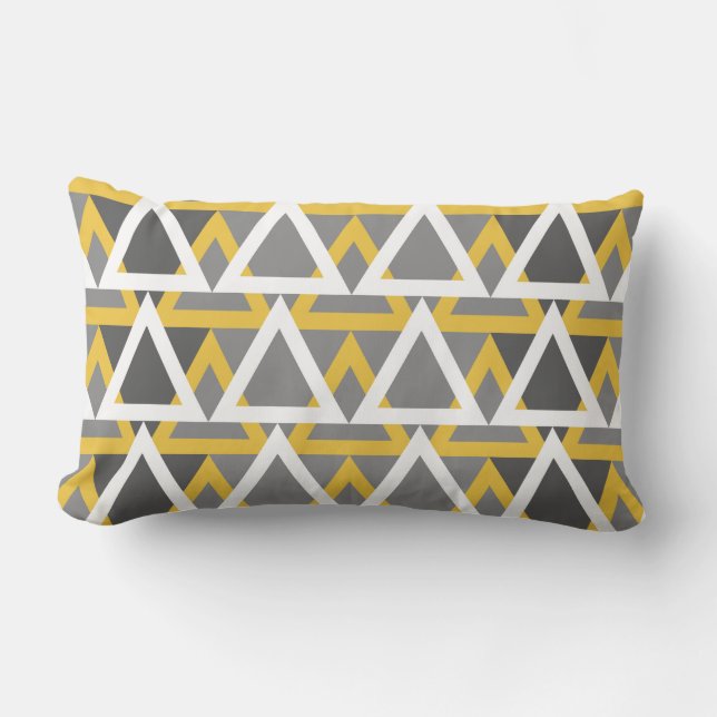 Modern, triangles,  mustard yellow, white, grey lumbar cushion (Front)
