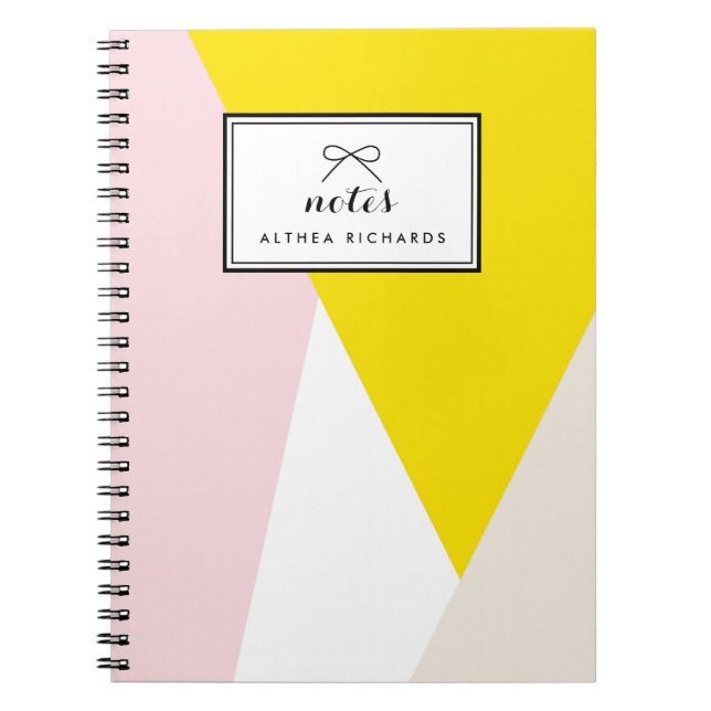 Modern Triangles Pattern | Blush and Yellow Custom Spiral Notebook (Front)