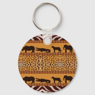 Modern Tribal African Cheetah Pattern Animal Print Key Ring