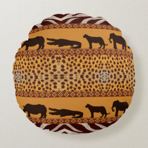 Modern Tribal African Cheetah Pattern Animal Print Round Cushion