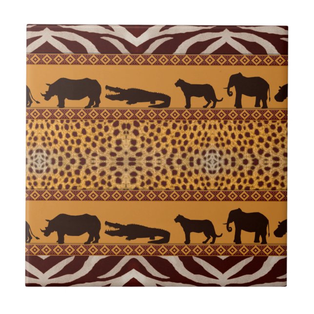 Modern Tribal African Cheetah Pattern Animal Print Tile (Front)