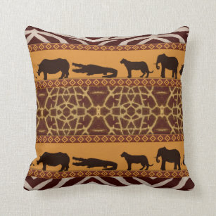 Modern Tribal African Giraffe Pattern Animal Print Cushion