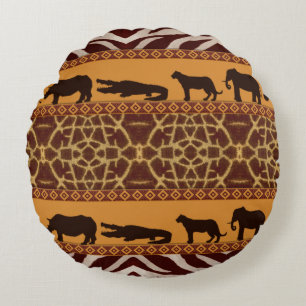 Modern Tribal African Giraffe Pattern Animal Print Round Cushion