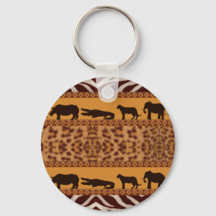 Modern Tribal African Jaguar Pattern Animal Print Key Ring