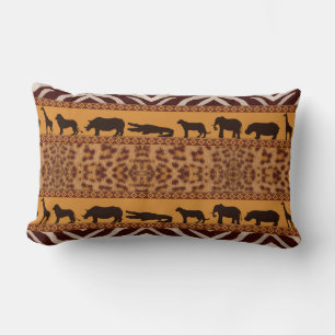 Modern Tribal African Jaguar Pattern Animal Print Lumbar Cushion