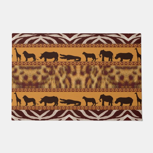 Modern Tribal African Leopard Pattern Animal Print Doormat (Front)
