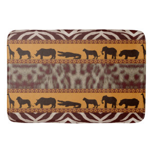 Modern Tribal African Snow Leopard Animal Print Bath Mat