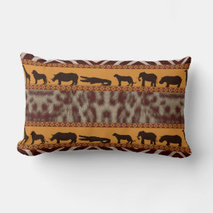 Modern Tribal African Snow Leopard Animal Print Lumbar Cushion