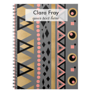 modern tribal aztec gold foil geometric pattern spiral notebook