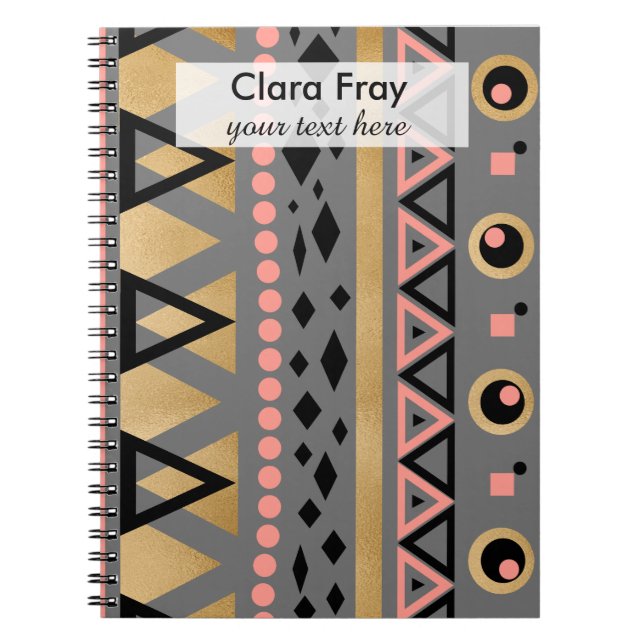 modern tribal aztec gold foil geometric pattern spiral notebook (Front)