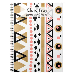 modern tribal aztec gold geometric pattern spiral notebook