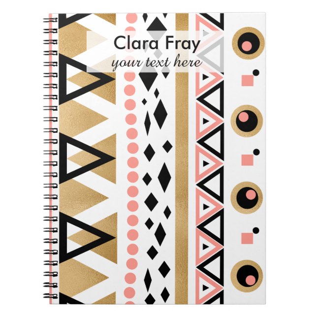 modern tribal aztec gold geometric pattern spiral notebook (Front)