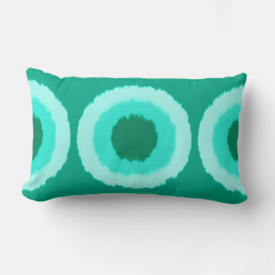 Modern tribal batik circles - turquoise and aqua lumbar cushion