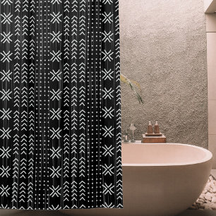 Modern Tribal Black White Mudcloth African Pattern Shower Curtain