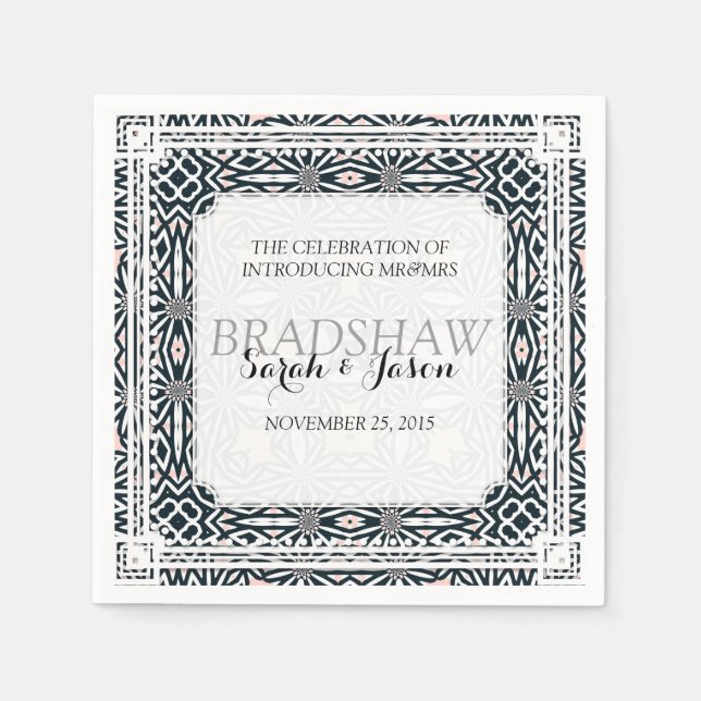Modern Tribal Black White Wedding Paper Napkins (Front)