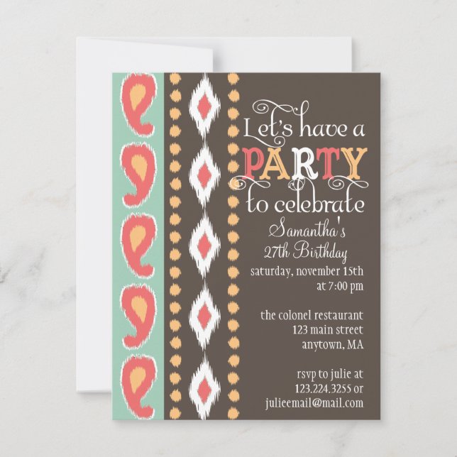 Modern Tribal Colourful Birthday Party Invitation (Front)