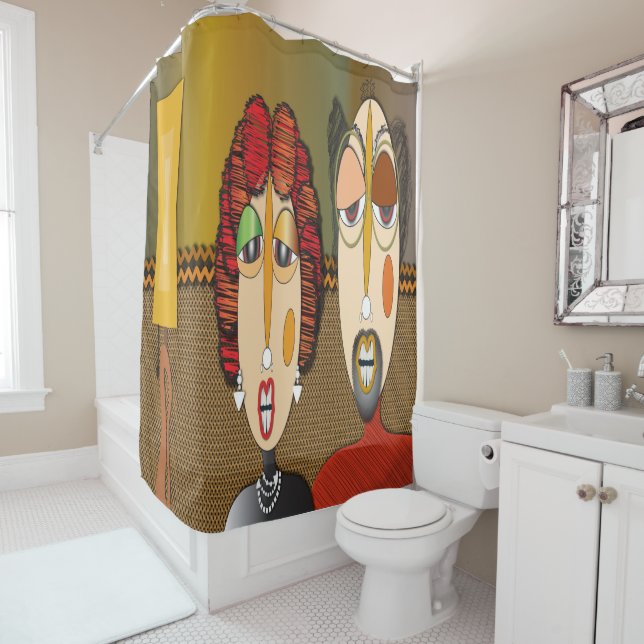 Modern Tribal Couple Shower Curtain (In Situ)