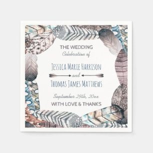 Modern Tribal Feathers Bohemian Wedding Napkin