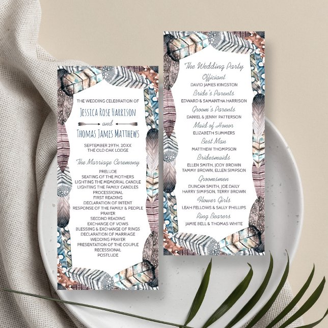 Modern Tribal Feathers Bohemian Wedding Program Programme (Creator Uploaded)