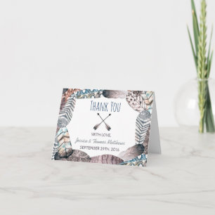 Modern Tribal Feathers Bohemian Wedding Thank You Card