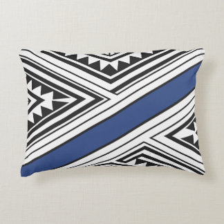 Modern Tribal Geometric Black and Blue Accent Decorative Cushion