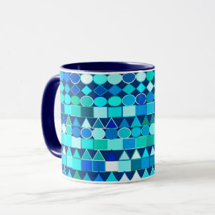 Modern Tribal Geometric, Denim Blues on Navy Mug