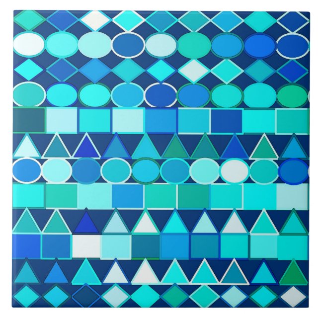 Modern Tribal Geometric, Denim Blues on Navy Tile (Front)
