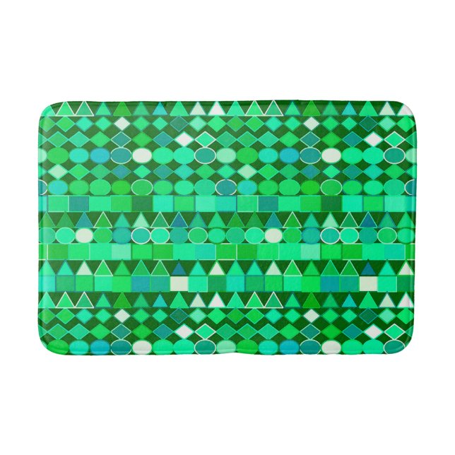 Modern Tribal Geometric, Emerald Green and Aqua Bath Mat (Front)