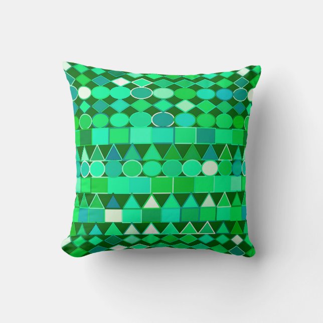 Modern Tribal Geometric, Emerald Green and Aqua Cushion (Front)