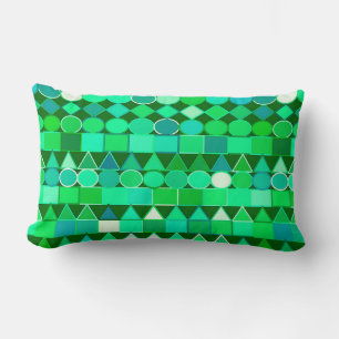 Modern Tribal Geometric, Emerald Green and Aqua Lumbar Cushion