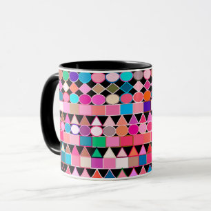Modern Tribal Geometric, Jewel Colours on Black Mug