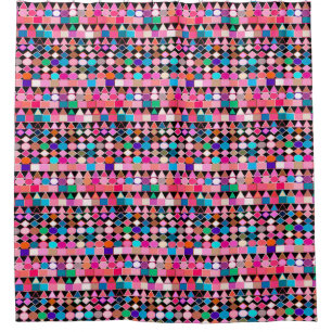 Modern Tribal Geometric, Jewel Colours on Black Shower Curtain