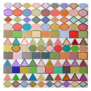 Modern Tribal Geometric, Multi Pastels on white Tile