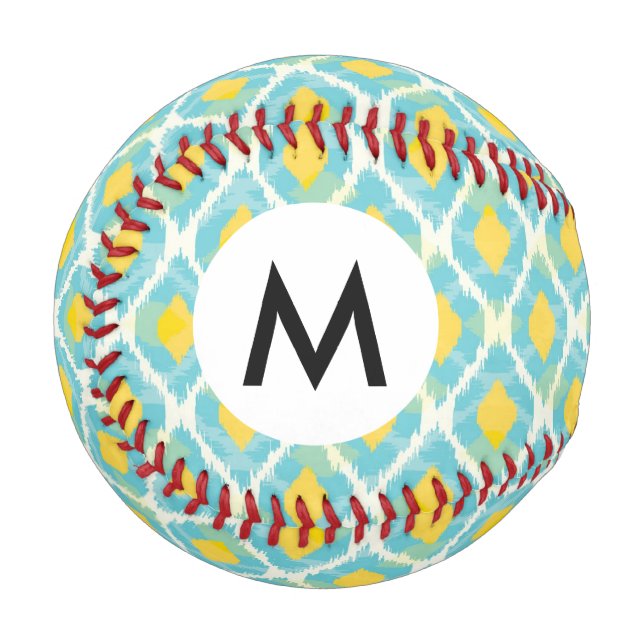 Modern tribal ikat blue yellow fashion baseball (Front Left)