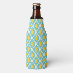 Modern tribal ikat blue yellow fashion bottle cooler