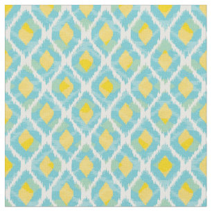 Modern tribal ikat blue yellow fashion fabric