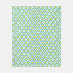 Modern tribal ikat blue yellow fashion fleece blanket